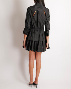 Alaia Black Long-Sleeved Mini Shirt Dress with Back Cut-Out Details and Tiered Skirt with Gathered Waistband Size FR 36 (UK 8) RRP £1,950