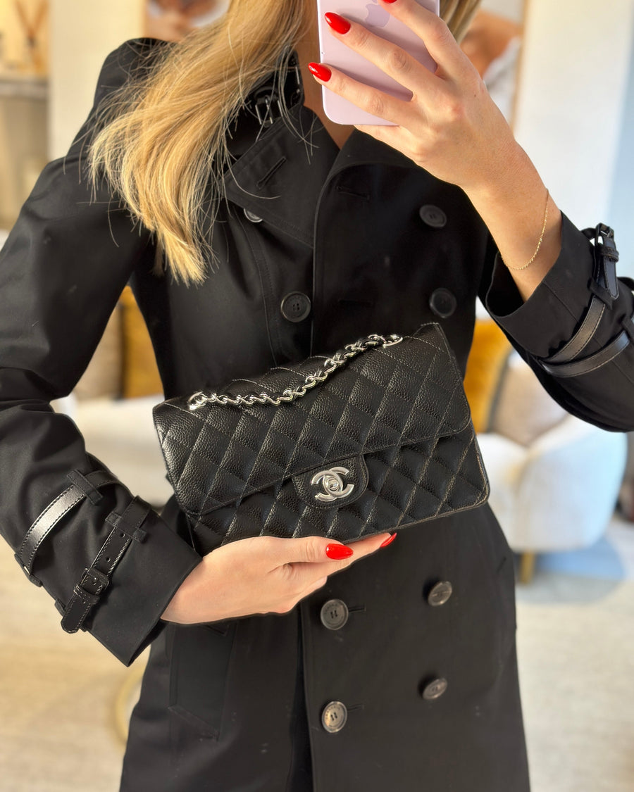 Chanel Black Small Classic Double Flap Bag in Caviar Leather with Silver Hardware RRP £8,180