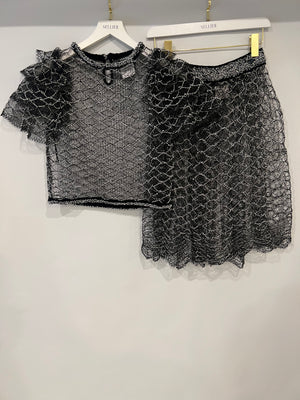 Chanel Spring 2018 Black and Pearl Metallic Caged Top and Skirt Set Size FR 34 (UK 6)