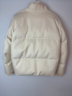 Loro Piana Cream Cashmere Puffer Down Jacket with Cuffed Sleeves Details Size IT 44 (UK 12) RRP 4200£