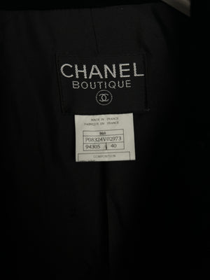 Chanel 96/A Black Double Breasted Velvet Jacket with Gold Gripoix Button Details Size FR 40 (UK 12)
