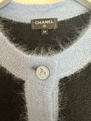 Chanel 24B Navy & Celeste Wool Sleeveless Cardigan with CC Buttons Detail Size FR 34 (UK 6)