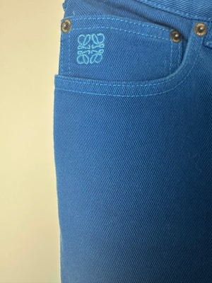 Loewe Electric Blue Denim Flared Jeans with Stitched Logo Detail Size FR 40 (UK 12)