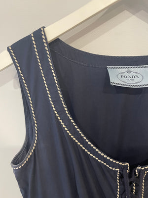 Prada Navy Sleeveless Ruffle Layered Mini Dress with Tassel Details IT 42 (UK 10)