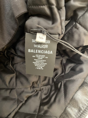 Balenciaga Black Leather Biker Jacket with Logo and Buckle Details Size IT 46 (UK 14) RRP £5,000