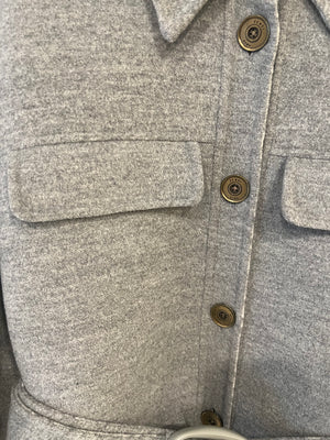 Fendi Grey Wool Belted Coat with FF Logo Lining Gold Logo Buttons Size IT 42 (UK 10) RRP £3,600