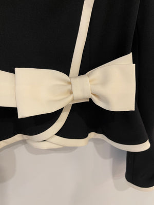 Alessandra Rich Black Wool Peplum Jacket with Removable White Bow Detail Size IT 38 (UK 6) RRP £1,020