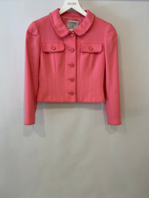 Chanel SS/97 Vintage Candy Pink Tweed Jacket with Collar Detail and Gold CC Buttons FR 40 (UK 12)