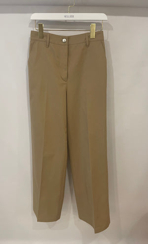 Prada Beige Tailored Wide-Leg Pants with Black Logo Detail Size IT 38 (UK 6) RRP £1,200