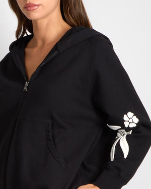 Ermanno Scervino Black Hoodie and Sweatpants Tracksuit Set with White Flower Embroideries Size XS/S (UK 6/8)