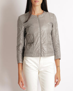 Chanel Grey Windbreaker Jacket with Silver CC Logo Buttons and Pocket Details Size FR 36 (UK 8)