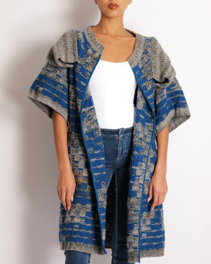 Missoni Blue and Grey Wool Long Knitted Short Sleeved Cardigan Size IT 42 (UK 10)