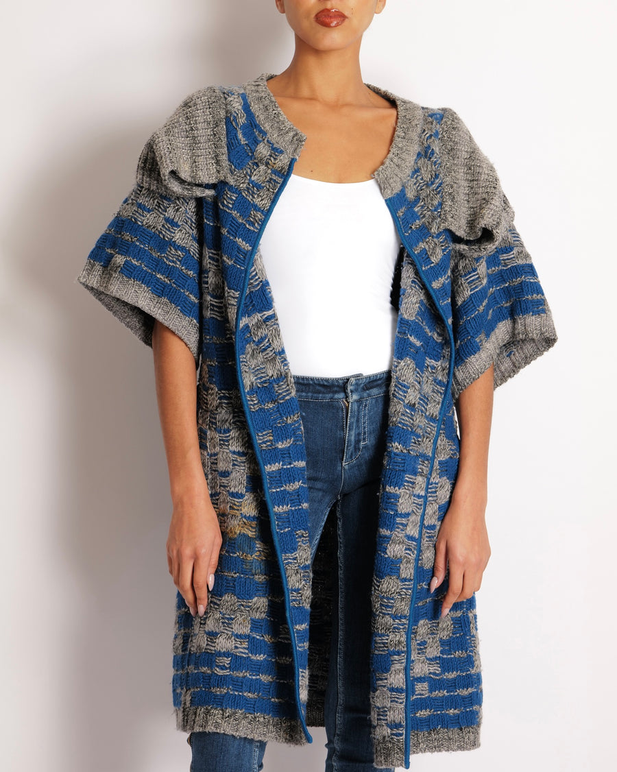Missoni Blue and Grey Wool Long Knitted Short Sleeved Cardigan Size IT 42 (UK 10)