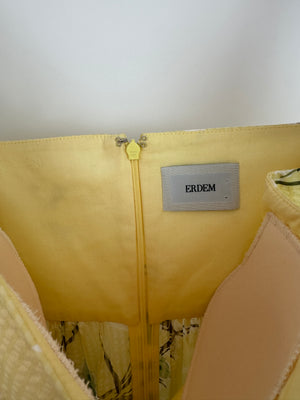 Erdem SS25 Yellow, White & Green Floral Midi Dress with Bustier Top & Tie Up Bow Strap Details Size UK 6 (FR 34)