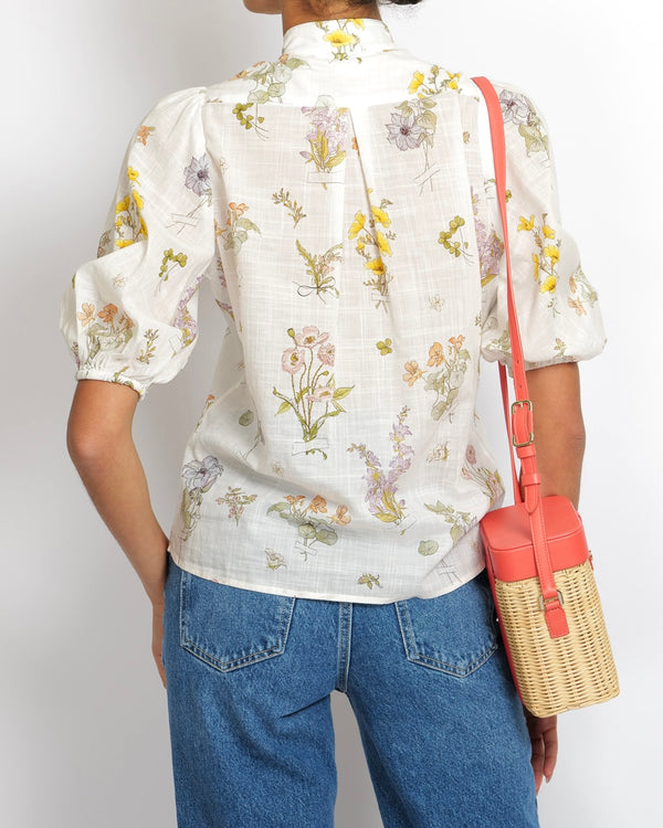 Zimmermann White Short-Sleeved Blouse with Multi-Colour Floral Print and Scalloped Detail Size 0 (UK 8)