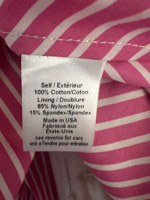 Caroline Constas Pink and White Stripe Off-Shoulder Cotton Top With Corset Detail Size S (UK 8)