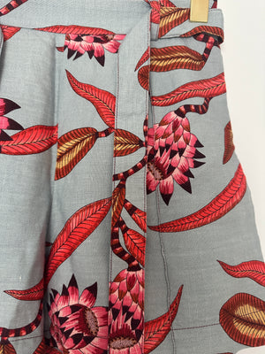 Hermès Blue and Pink Linen Floral Shorts with Tie-Up Detail Size FR 34 (UK 6)