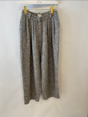 Magda Butrym Grey High-Rise Wool Trousers Size FR 34 (UK 6) RRP £1,030