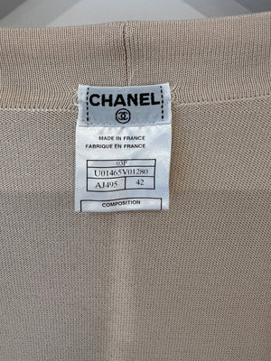 Chanel Beige Cardigan with Baby Blue Details and Pockets FR 42 (UK 14)