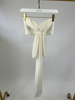 Max Mara White Bandeau Strap Top with Long Silk Tie Detail Size IT 34 (UK 2)