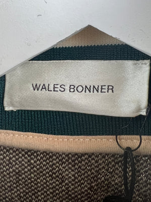 Wales Bonner Cream and Green Geometric Print Zip Sweater Size XS (UK 6)