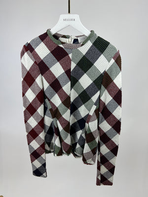 Victoria Beckham Red, White and Green Checkered Long Sleeve Top Size UK 8