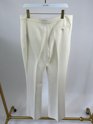 Alexander McQueen 2020 Ivory Asymmetric Wool-blend Crepe and Lace Blazer with Matching Trousers Size UK 16
