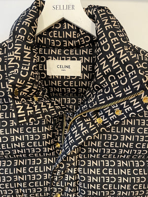 Celine Black and Beige Sleeveless Puffer Jacket with Logo Prints Size XS (UK 6)