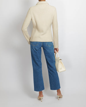 Loro Piana Beige Baby Cashmere Knitted Blazer Jacket with Beige Buttons Size IT 38 (UK 6)