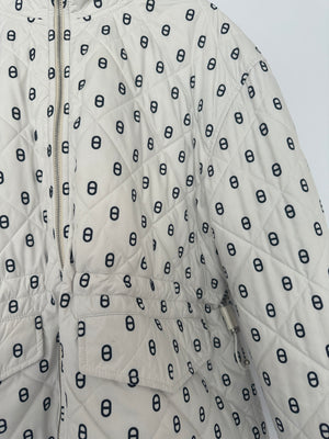 Hermès Cream Cashmere, White Nylon with Chaine D'Ancre Pattern Reversible Puffer Jacket Size FR 44 UK 16