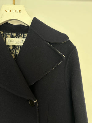 Christian Dior Navy Oblique Double Breasted Coat with Pocket Detail Size FR 40 (UK 12)