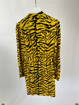 Saint Laurent Yellow, Black Zebra Print Long-Sleeve Mini Dress Size FR 36 (UK 8)