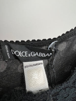 Dolce & Gabbana Black and White Polkadot Top with Lace Hem Detail Size S (UK 8)