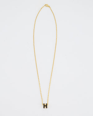Hermès Mini Pop H Pendant Necklace in Black with Yellow Gold Plated Hardware