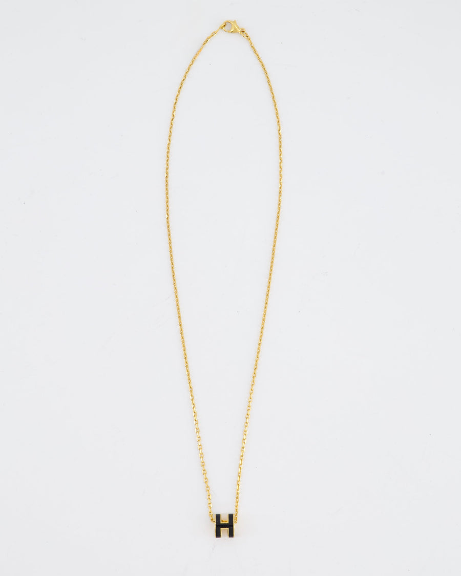 Hermès Mini Pop H Pendant Necklace in Black with Yellow Gold Plated Hardware