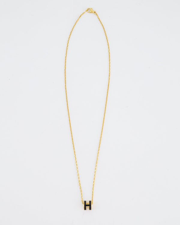 Hermès Mini Pop H Pendant Necklace in Black with Yellow Gold Plated Hardware