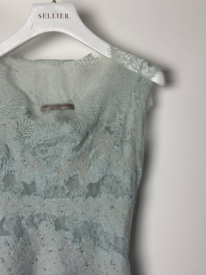 Ermanno Scervino Sky Blue Lace Top with Wool Appliqué Size IT 40 (UK 12)
