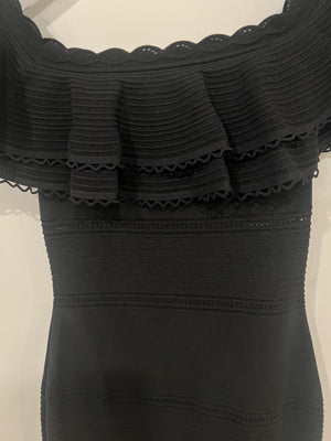 Alexander McQueen Black Layered Off-Shoulder Midi Dress Size IT 40 (UK 8)
