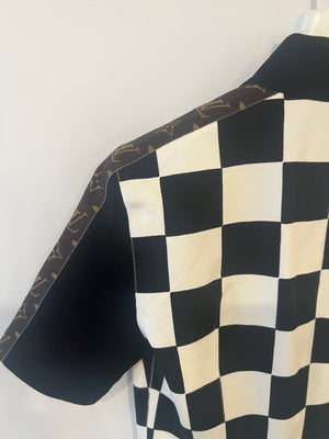 Louis Vuitton Black and White Checkered Mini Dress with Brown Monogram Details FR 38 (UK 10)