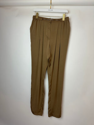 Lanvin Bronze Silk Straight Leg Trousers Size FR 38 (UK 10)