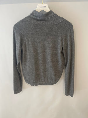 Chanel 08A Grey Two Piece Cashmere Detachable Top and Cardigan Set with Silver Metallic Details Size FR 40 (UK 12)