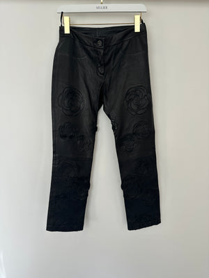 Chanel FW/2010 Black Leather Camellia Leather Pants Size FR 36 (UK 8) RRP: £4,170