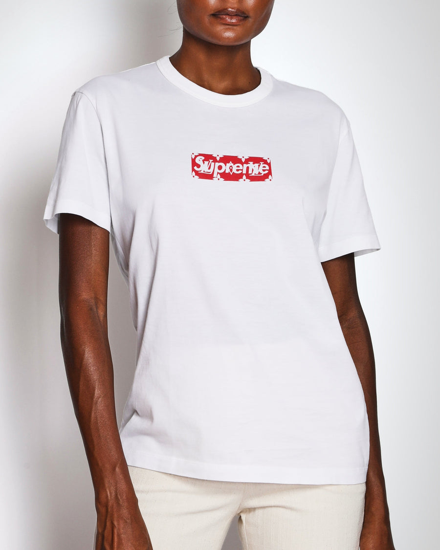 Louis Vuitton X Supreme White Box Logo Monogram T-Shirt Size S (UK 8)