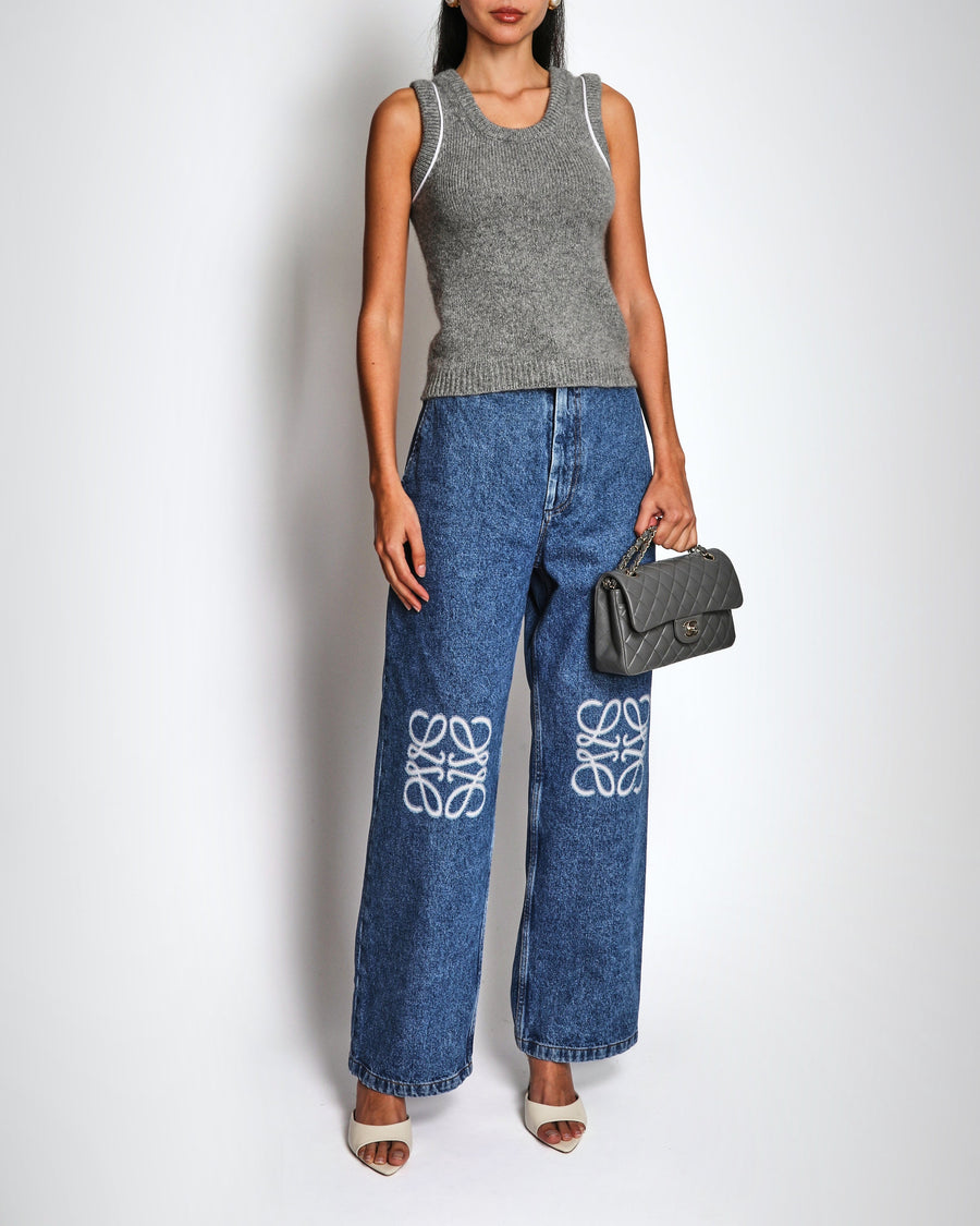 Loewe Blue Anagram Baggy High-Rise Jeans with White Logo Embroideries Size 36 (UK 8)