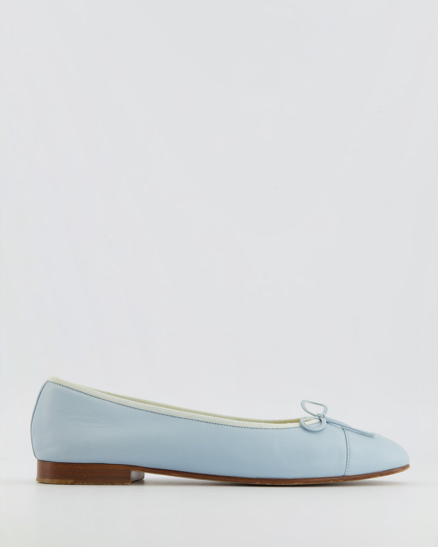 Chanel Baby Blue Leather Ballet Flats with CC Logo Detail Size EU 38.5
