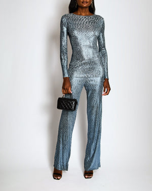 Missoni Metallic Blue Long Sleeve Top with Matching Trouser Set Size IT 38/40 (UK 6/8)