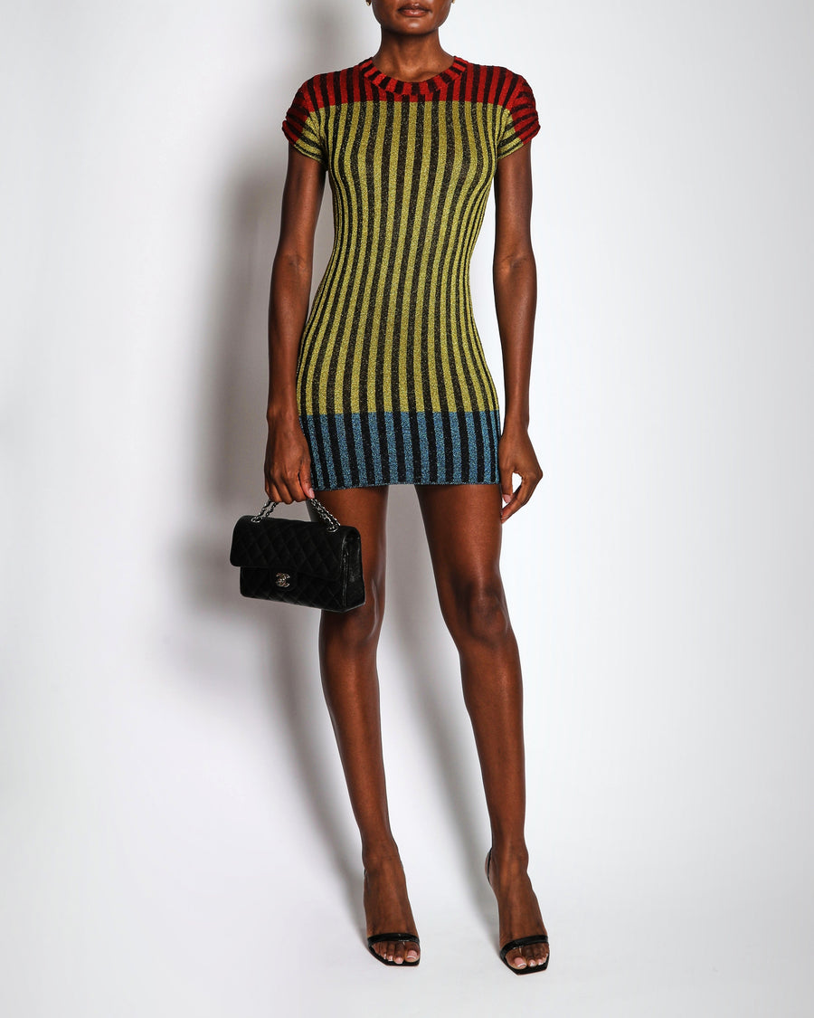 Missoni Multicolour Short Sleeve Ribbed Metallic Knit Dress Size IT 42 (UK 10)
