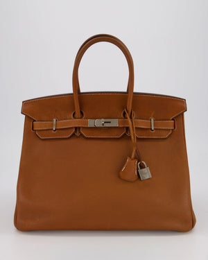 *RARE* Hermès Birkin 35 Retourne Bag in Fauve Barenia Faubourg Leather with Palladium Hardware