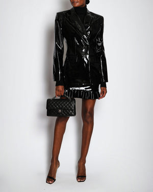 Nina Ricci Fitted Blazer Jacket in Black Patent Leather with Padded Shoulders Size FR 40 (UK 12)