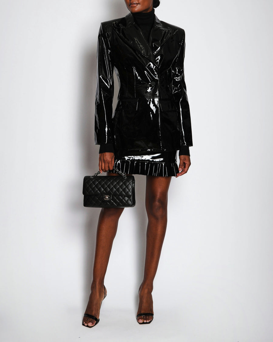 Nina Ricci Fitted Blazer Jacket in Black Patent Leather with Padded Shoulders Size FR 40 (UK 12)
